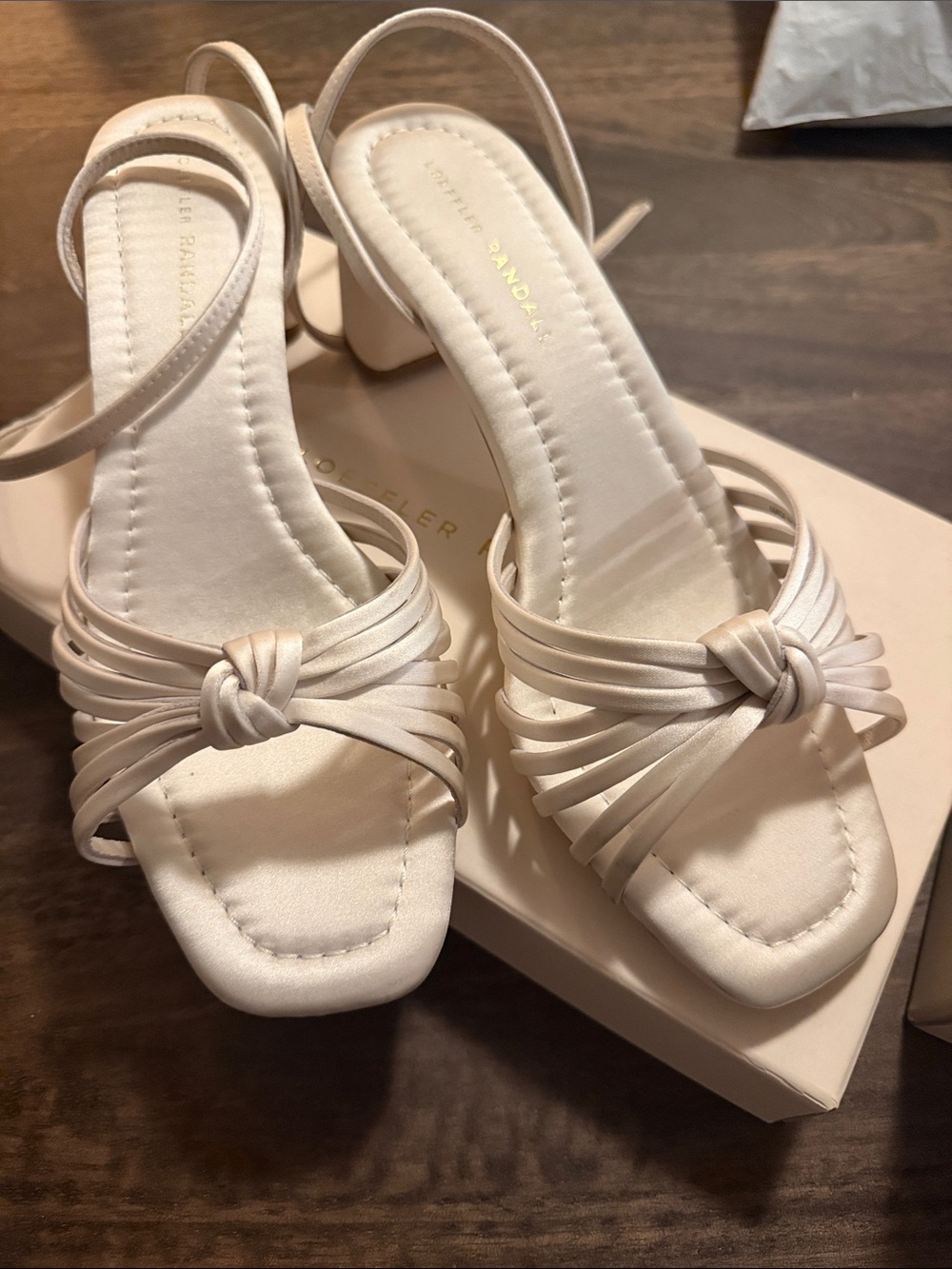 Loeffler Randall Olivia cream knot mid-heel sandal